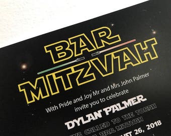 Bar Mitzvah Star Wars Inspired Party Invitations, Light Sabers (Set of 25)