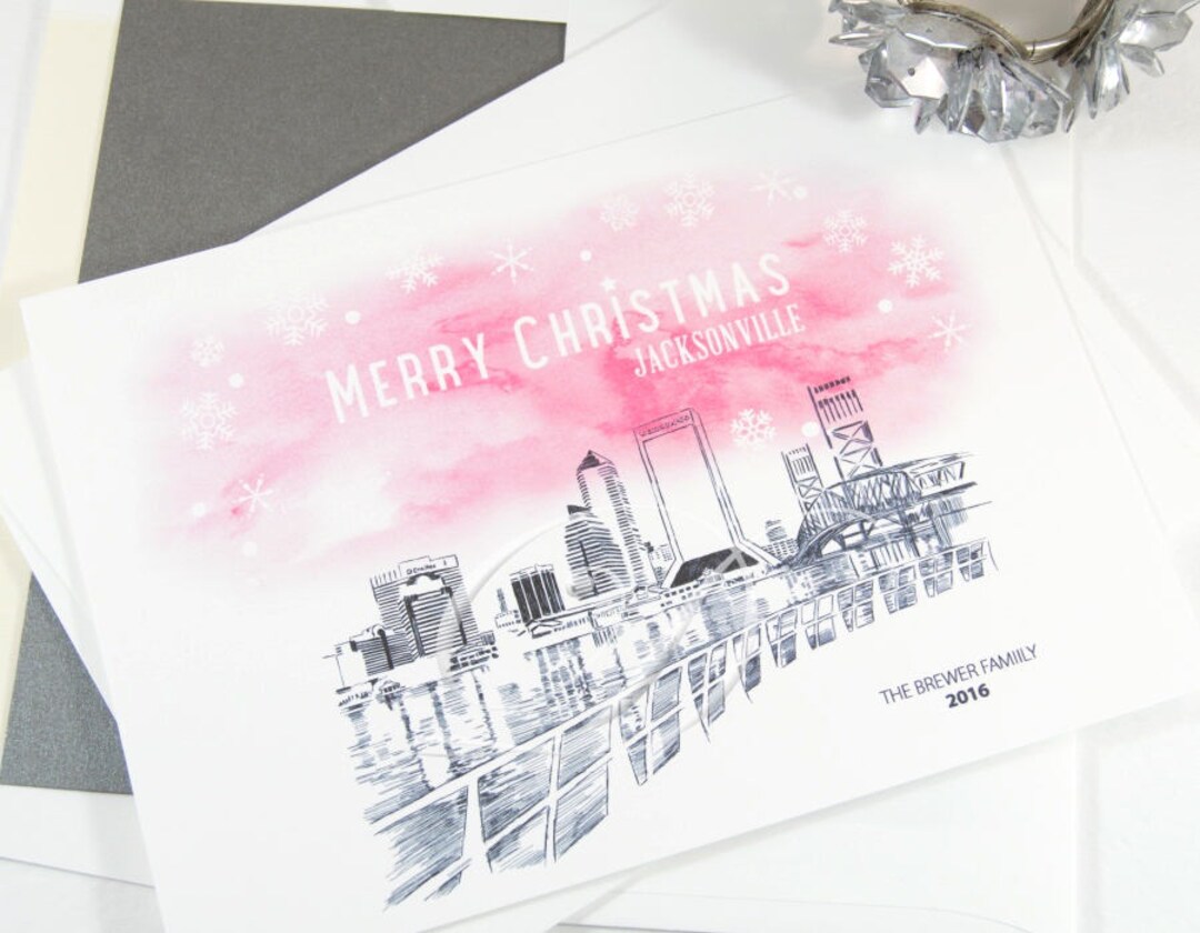 Jacksonville Skyline Christmas Cards, Florida, Holiday Cards, Xmas Cards, Holiday Party