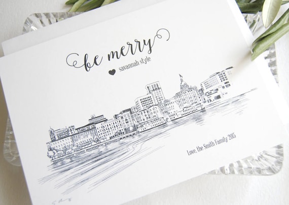 Savannah Ga Christmas Cards Fundraiser 2022 Savannah Skyline Christmas Cards Georgia Holiday Cards Xmas | Etsy