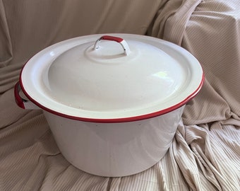 Enamel Ware Dutch Oven White w/ Red