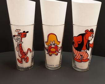 Cool cat, Yosemite Sam, Barney - 3 Pepsi glasses