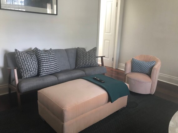 Large Ottoman In Soft Pink Peach Apricot For Bedroom Or Living Room
