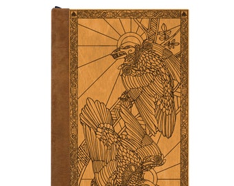 Refillable Journal/ Norse Mythology/ Travel Journal/ Writing Journal/ Handmade Book/ Wood & Vegan Leather Book/ Ravens/ Huginn/ Muninn