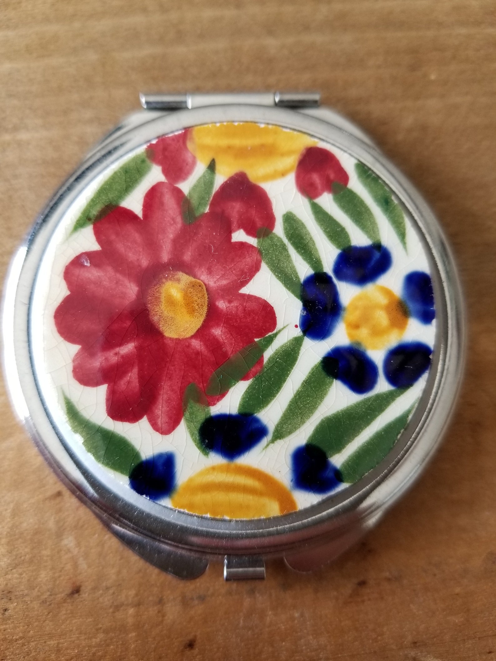 Vintage Dinner Plate Colorful Floral Compact Mirror Etsy
