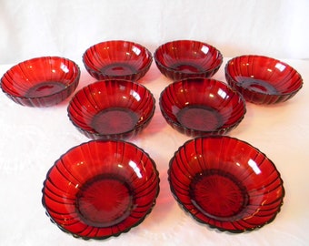 Eight Hard-To-Find Royal Ruby Red Old Cafe Cereal Bowls