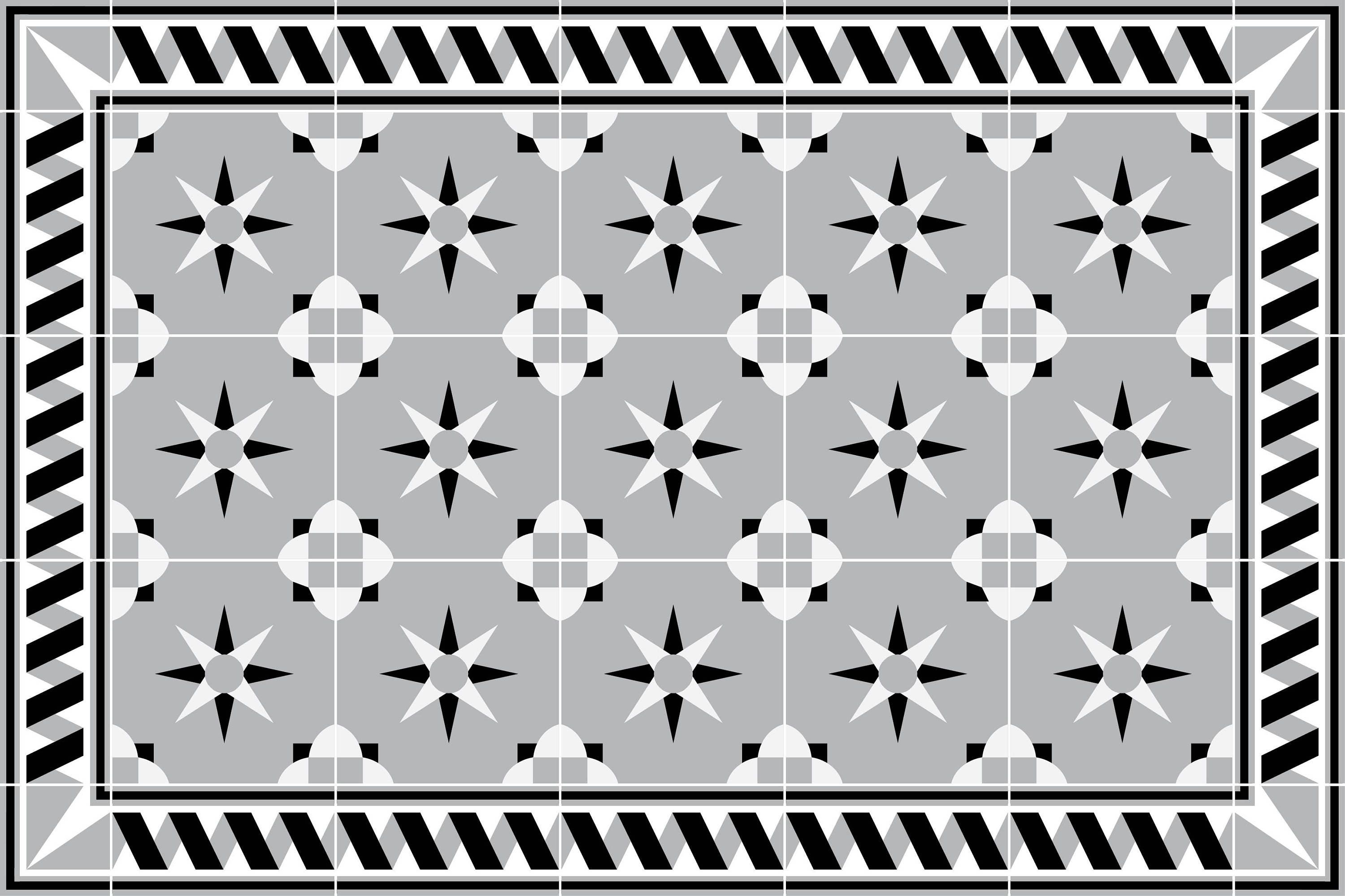 Tapis Vinyle Rose Des Vents Noir et Blanc