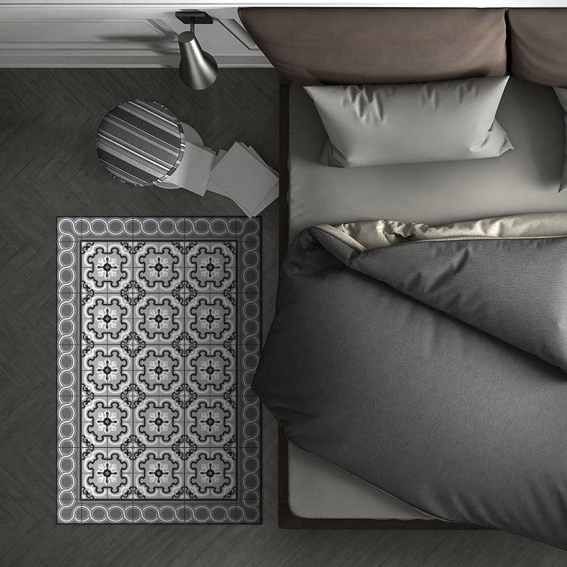 Tapis Vinyle Spirale Noir et Blanc