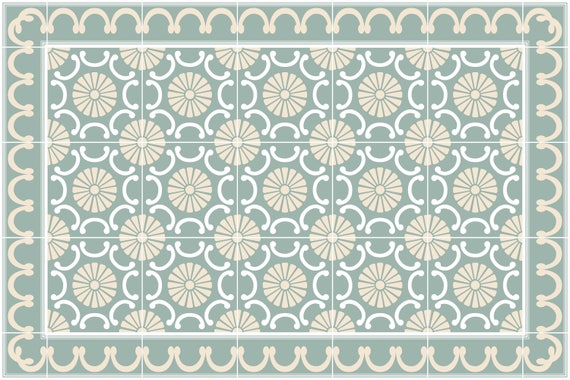 Tapis Vinyle Pré Fleuri Gris Vert Gris