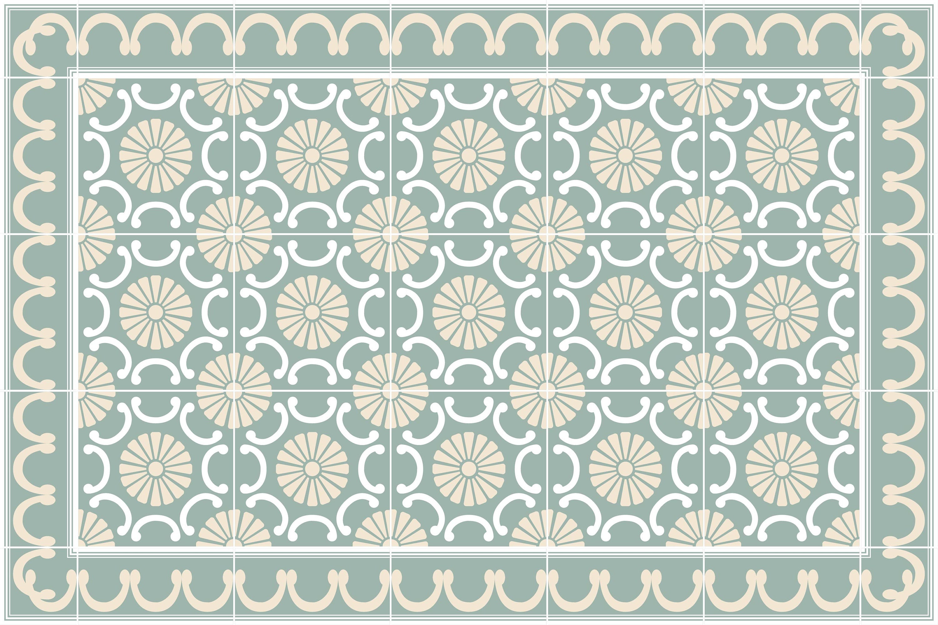 Tapis Vinyle Pré Fleuri Gris Vert Gris