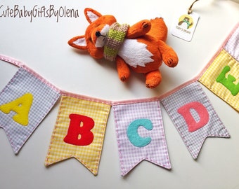 Wall english alphabet, baby garland, preschool toy, fabric letters, learning toy, baby room decor