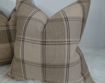 Tartan Highland Check Fabric Cushion Cover Beige Brown Traditional Classic Timeless Modern Cosy Sofa bed Pillow Cover Scottish plaid check