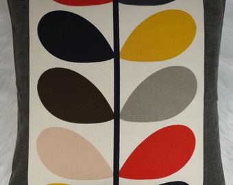 Retro Style Orla Kiely Multi Stem Panelled in Charcoal Steel Retro Scandinavian Fabric Pillow/Cushion Cover