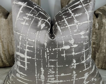 Fodera per cuscino di lusso, peltro grigio, moderna decorazione per la casa, fodera per cuscino lucente per sedia, divano e letto, fodera per cuscino, realizzata a mano da designer.