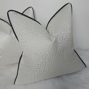 Decorative Textured Ivory Cushion Cover with Black Satin Piped Luxury Home Decor Animal Jacquard Accent perfect pillow cover for sofa or bed