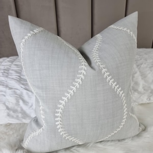 Grey Cotton linen  Embroidery Cushion Cover Ogee Style Embroidered Throw Scatter Cushion cover Country John Lewis & Partners Chattis Fabric