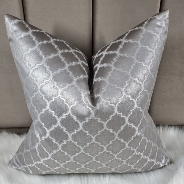 Housse de coussin de luxe en treillis argenté/gris, décoration d'intérieur moderne, housse de coussin pour chaise, canapé et lit, thème marocain