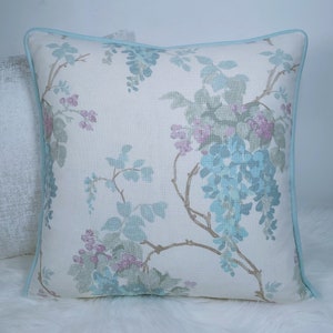 Laura Ashley Wisteria Cushion Cover Piped in Duck egg Floral, Handmade with a Zip Fastening