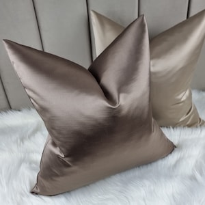 Duchess Chocolate Brown Luxury Cushion cover Bold Satin Fabric, textured ribbed Modern Sofa bed Pillow cover plain Accent cushion cover