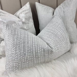Serenity Elegant silver white striped Embroidered rectangle handmade Cushion Cover Decorative Throw Pillow for Chair Sofa & Bed pillow cover