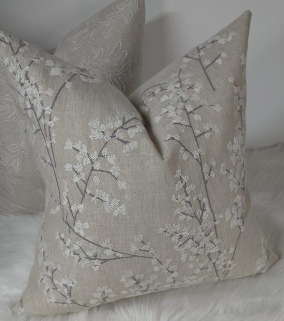 John Lewis & Partners Everdene Fabric Cushion Cover Embroidered Natural Beige Pillow Throw Scatter Cushion cover Country Home.