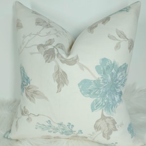 17&quot;x17&quot; Duck Egg Floral Cushion Cover &#39;Abberley&#39; by John Lewis. Handmade Cushion Cover, Handmade with a Zip Fastening Cotton and linen weave