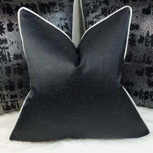 Classy Black Cushion Cover with Textured white Piping, Luxury Home Decor Accent perfect Pillow Sham pillow cover for sofa or bed