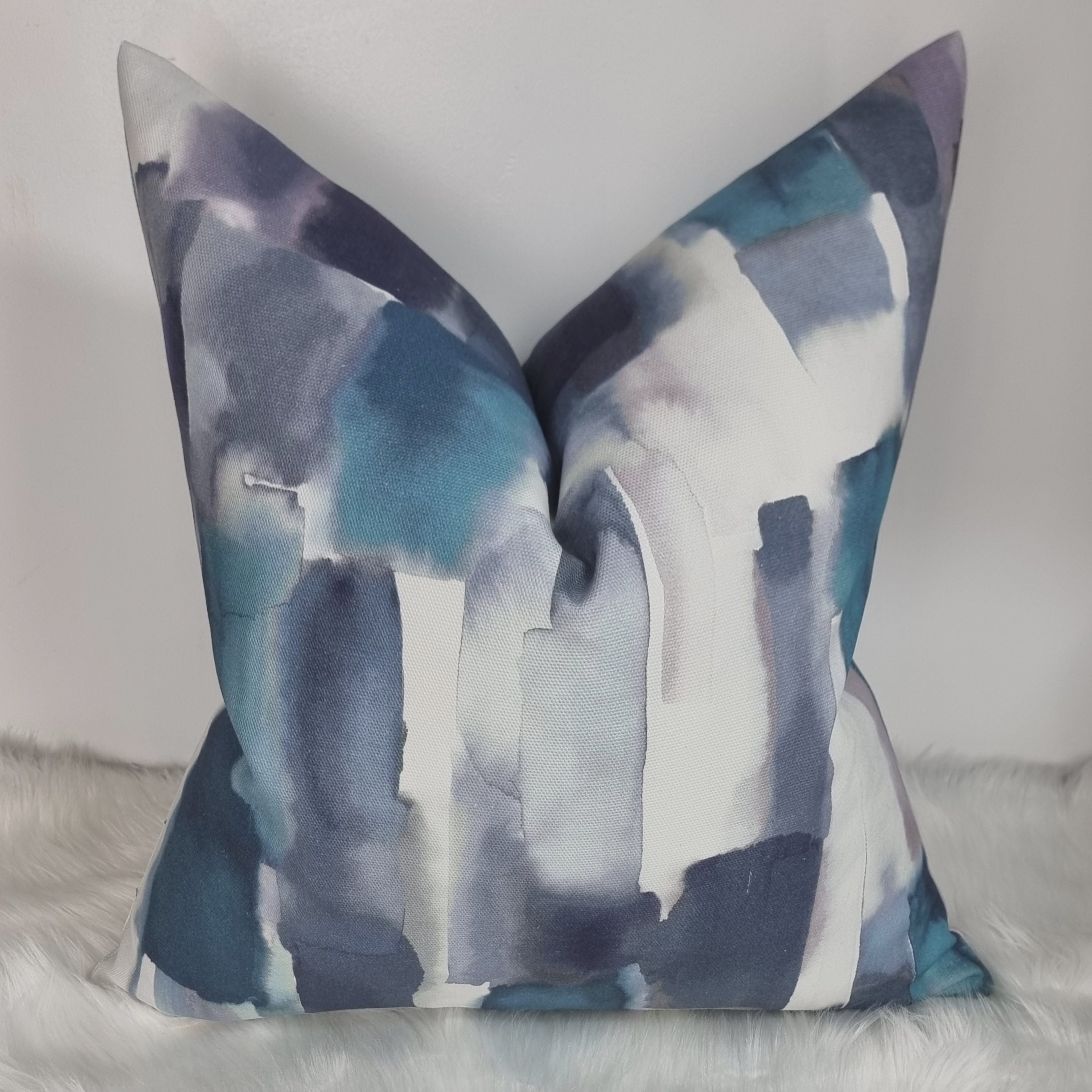 John Lewis Livia Peacock Blue Abstract Brushstroke Design Fabric Cushion Cover - Decorative Throw Pillow