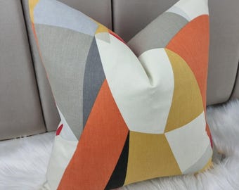 SCION' Fabric Geometric Pillow Cover – Fabric - Stone / Chilli/ Glow 100% Cotton, 60s Style, Double sided Cushion Case Warm Funky Scandi