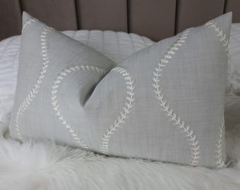 12"x20" John Lewis & Partners Chattis Fabric Cushion Cover Ogee Style Embroidered Light Grey Pillo Throw Scatter Cushion cover Country home