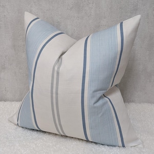 Nautical Cushion Cover Striped Coastal Seaside Blue Cushion cover 20&quot;x20&quot; , Blue and white Double Sided