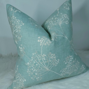 John Lewis & Partners Cow Parsley Fabric Cushion Cover Embroidered Duck Egg Pillow Throw Scatter Cushion cover Country Home.