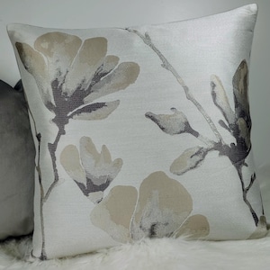 Designer Harlequin Lotus fabric Floral Print Pillow Cover Moonstone Dove / Silver Cushion Cover