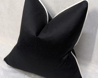 Classy Black Cushion Cover with ivory Piping, Luxury Home Decor Accent perfect Pillow Sham pillow cover for sofa or bed