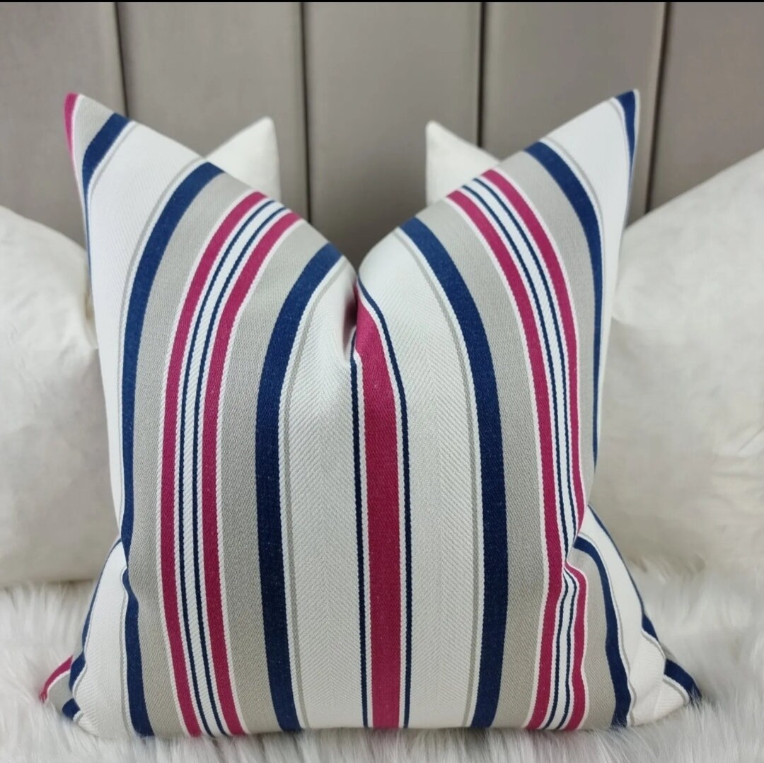 Nautical Cushion Cover Clarke Clarke Pink Blue Stripe Cushion