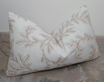 12x20" ACANTHUS Country Cushion Cover Embroided Farmhouse Vintage Style Cushion Cover John Lewis Designer Marshmallow Handmade