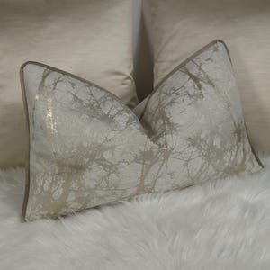 Luxury Piped Cushion Cover Lava Cream & Gold Marble design For New Home Luxury Designer Handmade Pillow / Cushion Cover Lumbar  (ONLY COVER)