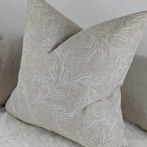 John Lewis & Partners Acanthus Fabric Cushion Cover Crewel Embroidered Greige / Beige Pillow Throw Cushion cover Country Home.