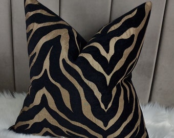 Zebra Animal Print Pillow Cover Porter & Stone LIMPOPO Black Bronze Tiger Print Cushion Cover Only