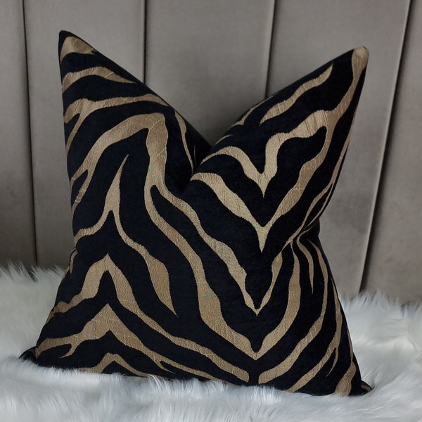 Zebra Animal Print Pillow Cover Porter & Stone LIMPOPO Black Bronze Tiger Print Cushion Cover