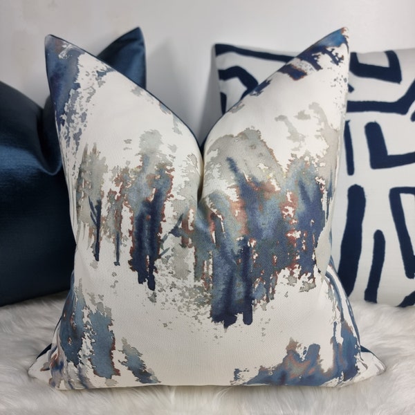 Villa Nova Norrland Indigo Denim Abstract Modern Ink Splash Cushion Cover Handmade Throw Pillow Designer Home Decor