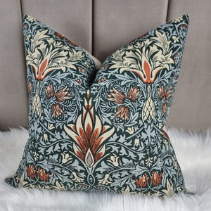 William Morris -  Snakeshead  - THISTLE/RUSSET LINEN Cushion Cover Square Pillow Throw - Pillow Designer Home Decor