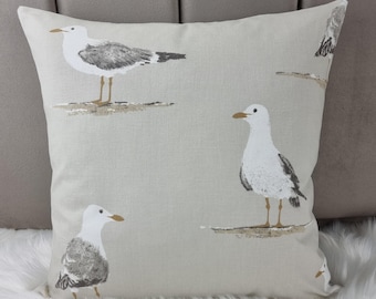 Sanderson Shore Birds Cushion Cover, Grey, Reverse cotton decorative Nautical Coastal decor
