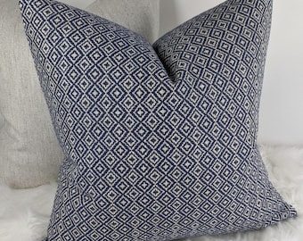 Funda de cojín John Lewis Diamond Weave – Cojín decorativo azul indio, estampado geométrico de lujo,