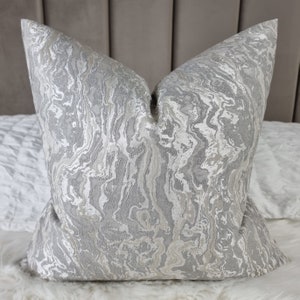 Marble Effect Decorative Elegant Cushion Cover, Silver grey Taupe Sofa bed Pillow Cover Neutral Decor.