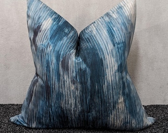 Blue and Teal Abstract Cushion Cover | Textured Satin Pillow | Watercolour Design Cushion | Modern Decorative Sofa Cushion