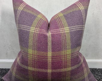 Funda de cojín de tartán ciruela y mostaza de 50 x 50 cm / Cojín decorativo de cuadros escoceses morados de 56 x 56 cm / Cojín de sofá de estilo rústico con aspecto de lana