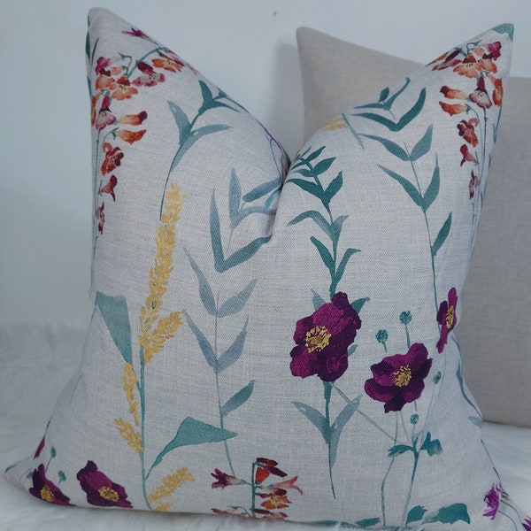 John Lewis & Partners Long stock Autumn Multi Floral Cushion Cover/ Pillow Cover Throw Cushion cover Country Meadow Style Cotton Linen Blend