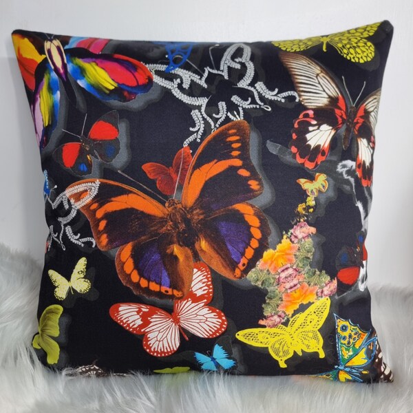 16"x16" Christian Lacroix Butterfly Parade Oscuro Velvet Reverse Cushion Cover Black, design will be as pictured