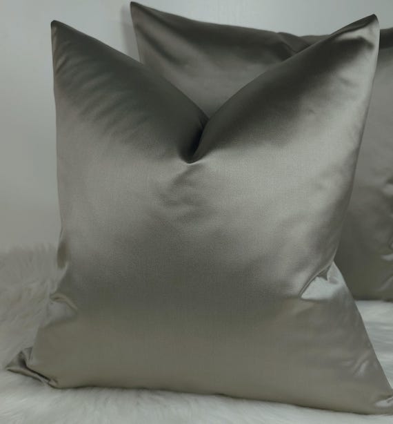 Graphite Grey Cotton Satin Cushion Cover, Elegant Home Decor