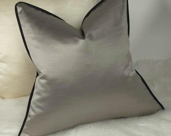 Classy Grey Cushion Cover with Black Satin Piped Luxury Home Decor Accent perfect Pillow Sham pillow cover for sofa or bed
